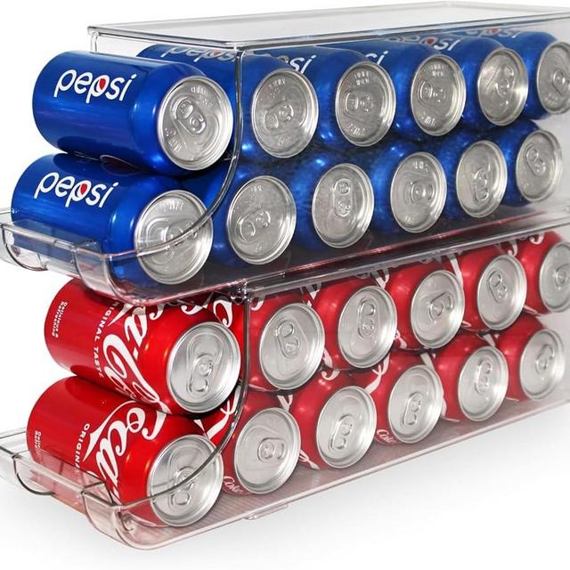 Soda Can Organizer with Lids, Stackable Soda Can Dispenser for Refrigerator, Clear Can Holder Organization and Storage Bins for Fridge, Kitchen, Countertop, Drink Pantry Organizers, Holds 12 Cans Each
