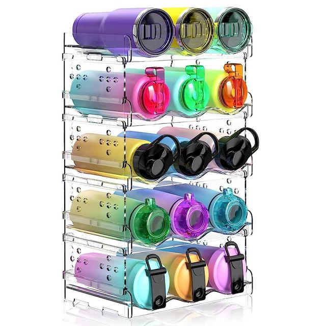 Areforic Water Bottle Organizer - 5 Pack Stackable Cup Organizer for Cabinet, Countertop, Pantry and Fridge, Free-Standing Tumbler Kitchen Storage Holder for Wine and Drink Bottles, Clear Plastic