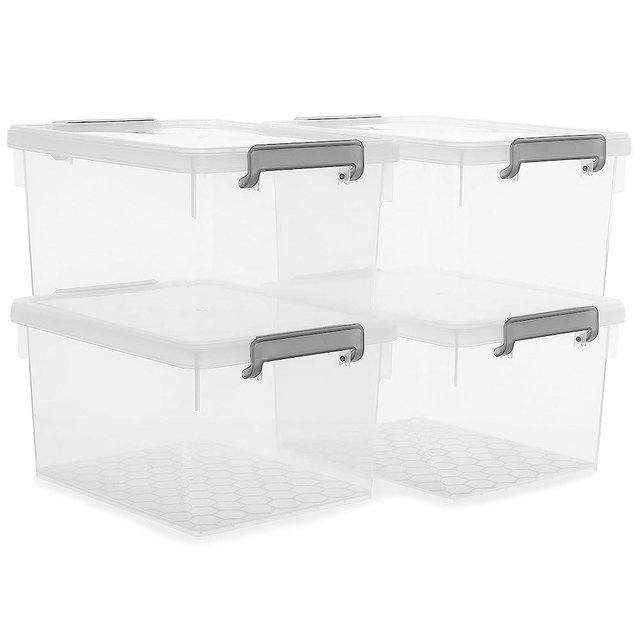 Citylife 22.2 Qt. Plastic Storage Bins with Lids Large Stackable Storage Containers for Organizing Clear Storage Box, 4 Packs Durable Totes for Storage Toys, Clothes