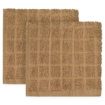 KitchenSmart® Colors 2-Pack Solid Windowpane Dish Cloth in Mocha
