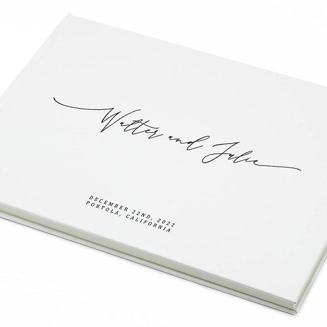 MUUJEE Personalized Guestbook in Eggshell - Premium Custom Modern Guest Book for Wedding Reception, Birthday Party or Events w/Bookmark Blank Pages for Signing 11.5 x 8.5 inches