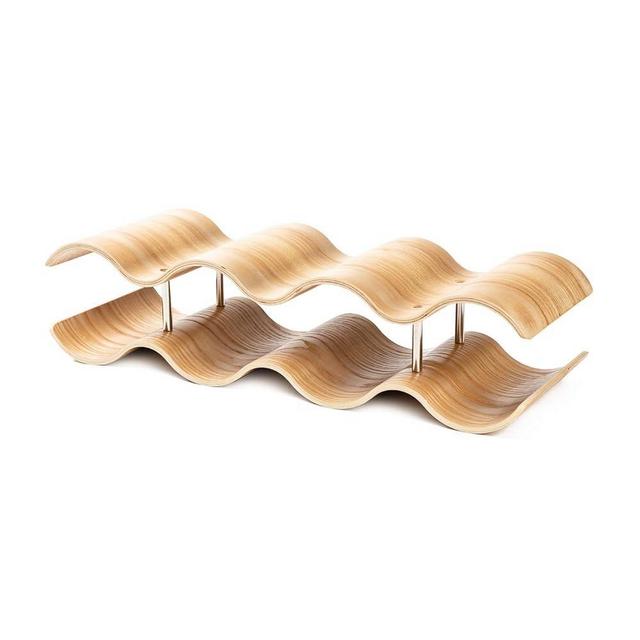 Asian Home 7 Bottle 2-Tier Wave Desktop Wine Rack Freestanding Countertop Bottle Holder for Wine Storage, Wood, Modern and Minimalist