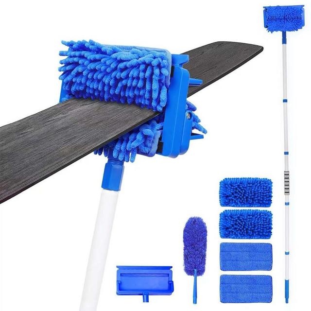 Ceiling Fan Cleaner Duster with 72" Extension Pole & 4 Reusable Pads, High Ceiling Fan Blade Cleaning Tool, Flexible Microfiber Duster for Baseboard,Blinds,Cobwebs,Floor, Lightweight & Washable