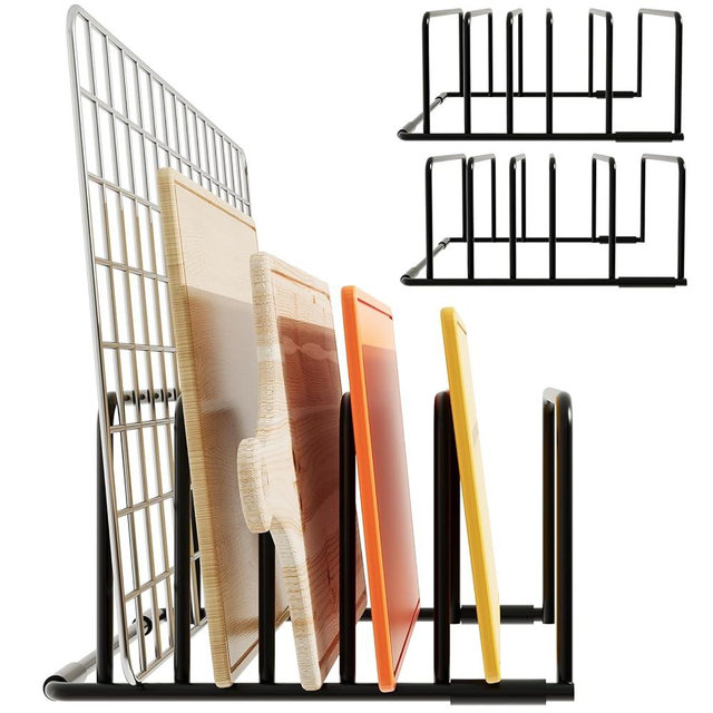 PAJWITHL cookie sheet organizer for cabinet for Cutting Boards Baking Sheets, Cookie Pans, Cooling Small Racks Storage Stand and Bakeware,Kitchen Cabinet Countertop Organizer(Black Metal, 2-Pack)