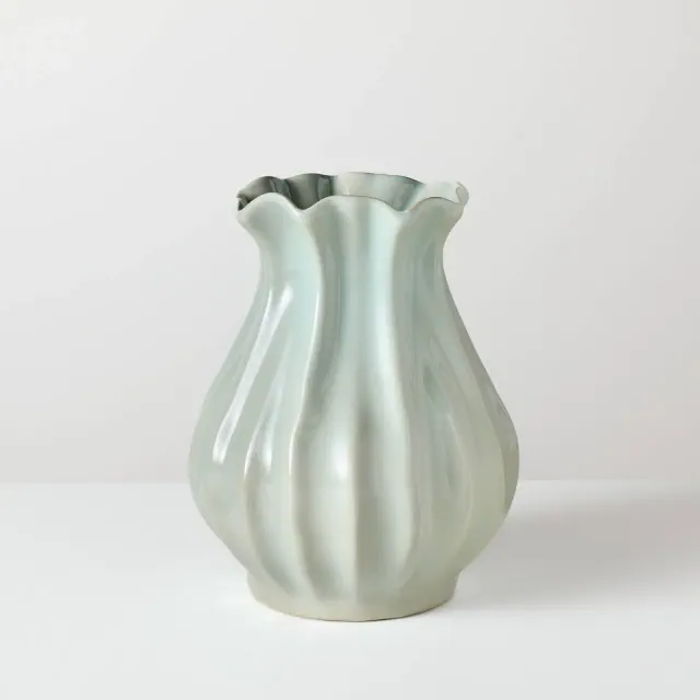 9" Pleated Ceramic Decorative Vase Blue - Hearth & Hand™ with Magnolia