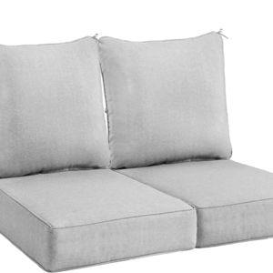 Sundale Outdoor Olefin Deep Seat Cushion Set of 2, Patio Chair Cushion and Pillow, Water-Resistant Sectional Sofa Pad with Straps Light Gray, 23 x 26 x 6 Inches