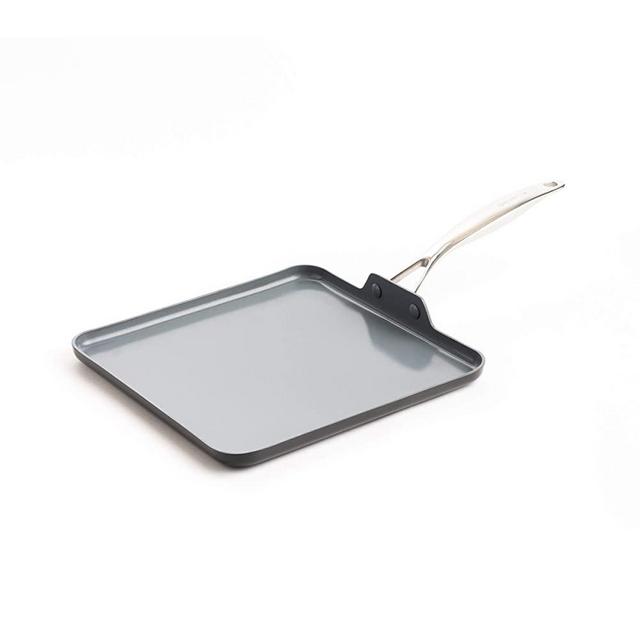 GreenPan Valencia Pro Hard Anodized Induction Safe Healthy Ceramic Nonstick, 11" Griddle, Gray