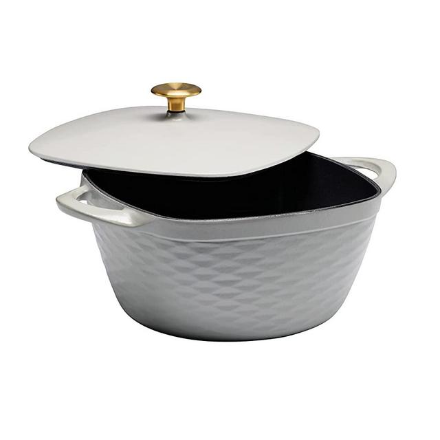 Goodful 7qt Cast Aluminum, Ceramic Stock Pot with Lid, Side Handles and  Silicone Grip Charcoal