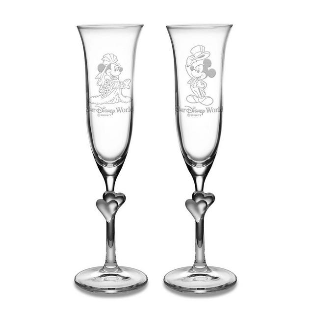 Minnie and Mickey Mouse Glass Flute Set by Arribas – Personalizable