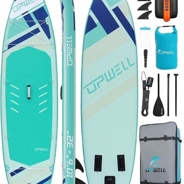 UPWELL 10'6"/11'/11'6" Inflatable Paddle Board, Stand Up Paddlboard for Youth & Adults, Stable Design, Premium SUP Accessories, Backpack, Leash, Hand Pump, Fins