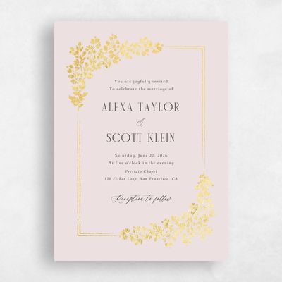 Light Mauve, Pink Wedding Invitation - Calla Portrait Foil