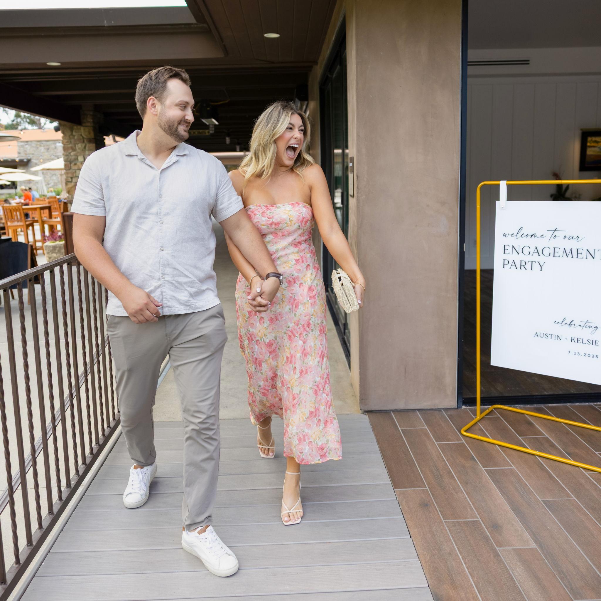 Walking into our surprise engagement party that Austin planned all on his own.