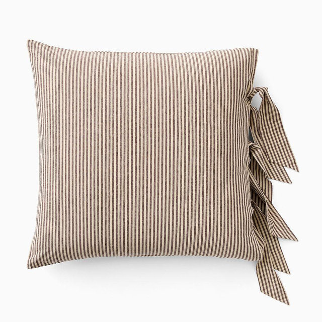 Pierce & Ward Cotton Linen Stripe Tie Euro Sham, Brown