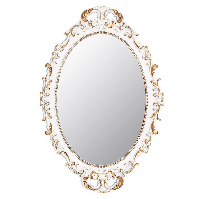 Tstarer Vintage Decorative White Framed Mirror, Small Oval Wall Hanging Mirror - 9.6" W x 14.3" L (White)