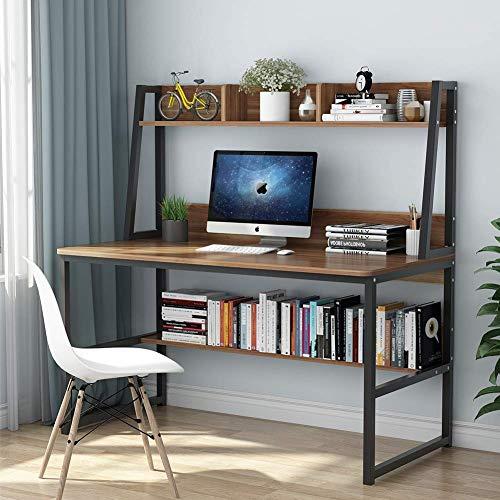 Tribesigns Computer Desk with Hutch and Bookshelf, 47 Inches Home Office Desk with Space Saving Design for Small Spaces, Retro Brown