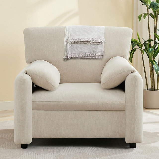 Howjoe Chenille Oversized Armchair, 38.6'" Wide Accent Chairs for Living Room & Bedroom Modern Lounge Chair, Upholstered Mid-Century Reading Chair (LightBeige, 1 Pack)
