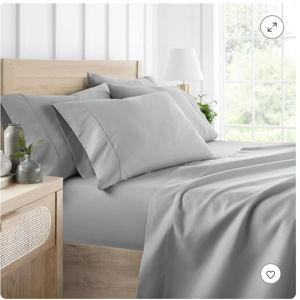 Solid 6 Piece Sheet Set - Ultra Soft - Becky Cameron (Extra Pillow Cases!), Light Gray, Queen