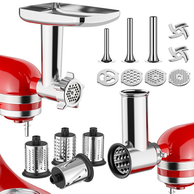 Meat Grinder & Stainless Steel Cheese Grater Attachment for KitchenAid Stand Mixer - 2 Pcs Kitchen Aid Accessories and Attachments Including Slicer Shredder and Food Grinder Attachment