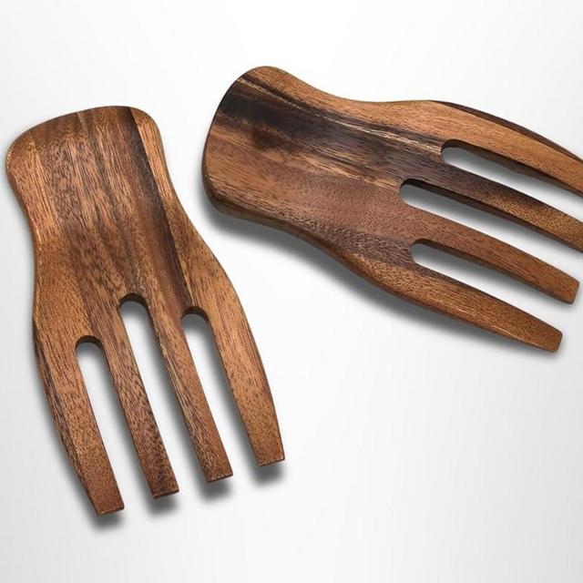 Salad Hands - Set of 2 Acacia Wood Salad Servers for Easy Tossing & Serving of Salad, Pasta, Fruit, and More – Perfect Kitchen Accessory