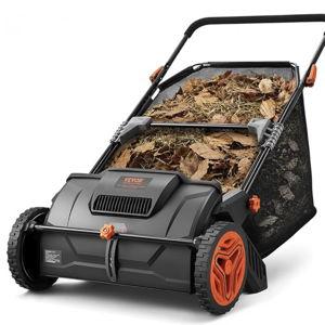 VEVOR Push Lawn Sweeper, 21inch Leaf & Grass Collector, Heavy Duty Thickened Steel Durable to Use with Large Capacity 3.5 cu. ft. Mesh Collection Hopper Bag, 2 Spinning Brushes