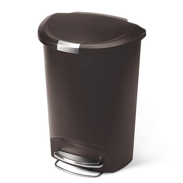 simplehuman 50 Liter / 13 Gallon Semi-Round Kitchen Step Trash Can, Mocha Plastic With Secure Slide Lock