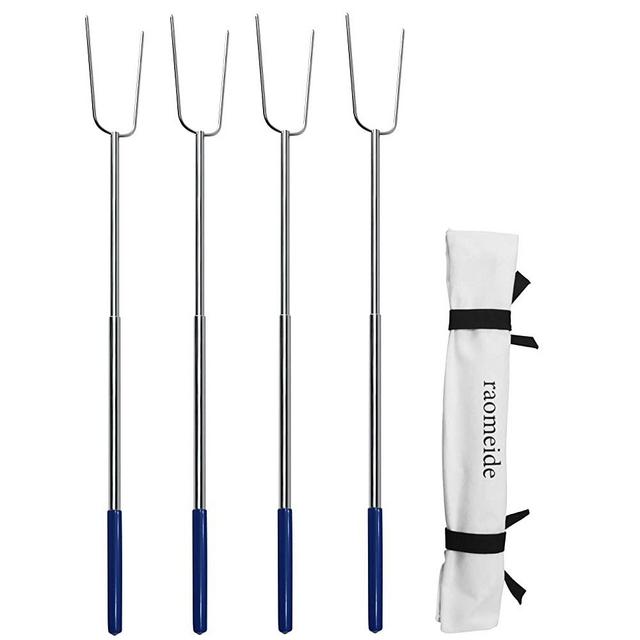 RAOMEIDE 32" Heavy Duty Hot Dog Sticks for Campfire, Marshmallow Roasting Sticks for Fire Pit, Smores Sticks for Fire Pit Long, Smores and Marshmallows Skewers 4 Pack