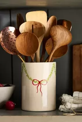 Bow + Vine Stoneware Utensil Holder