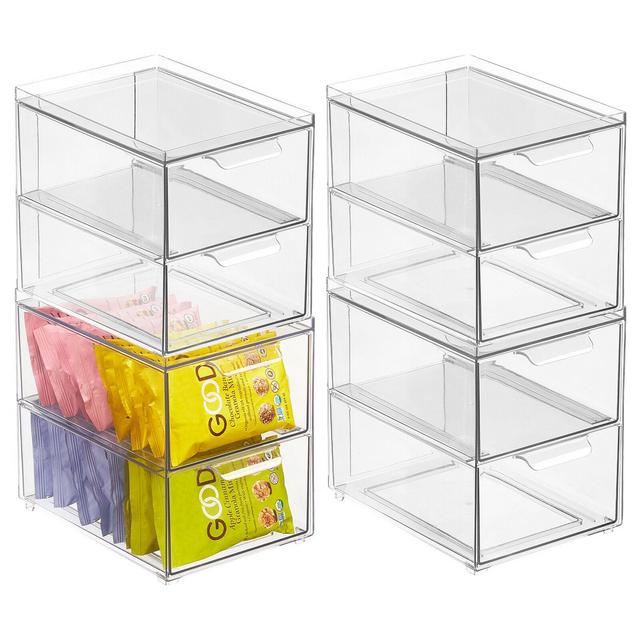 mDesign Clarity Plastic Stackable Kitchen Storage Organizer with Pull Drawer - 8 x 6 x 7.5, 4 Pack