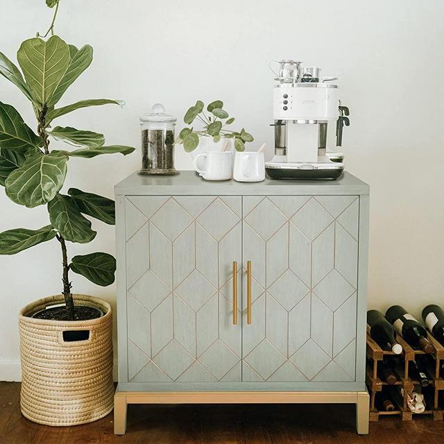 HLR Green Accent Cabinet with Gold Trim,Storage Cabinet with Doors，Modern Wooden Sideboard, Side Cabinets for Bedroom, Living Room, Kitchen, Office and Hallway