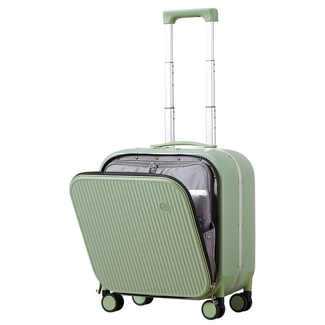 Mixi Carry On Luggage, 18'' Suitcases with Spinner Wheels, Rolling Travel Suitcase with Front Laptop Pocket Luggage Aluminum Frame PC Hardside with TSA Lock and Cover, Avocado Green