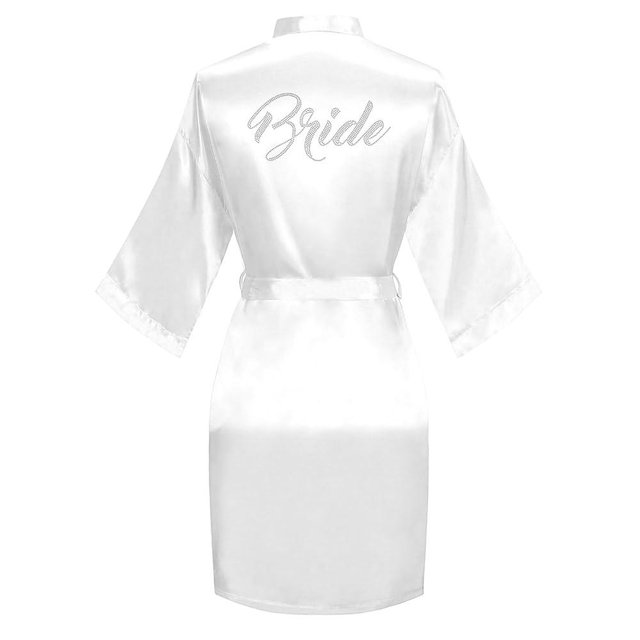 North Bund Women's Kimono Bride Bridesmaid Robes with Rhinestones Short Satin Bathrobes Wedding Party Getting Ready Day
