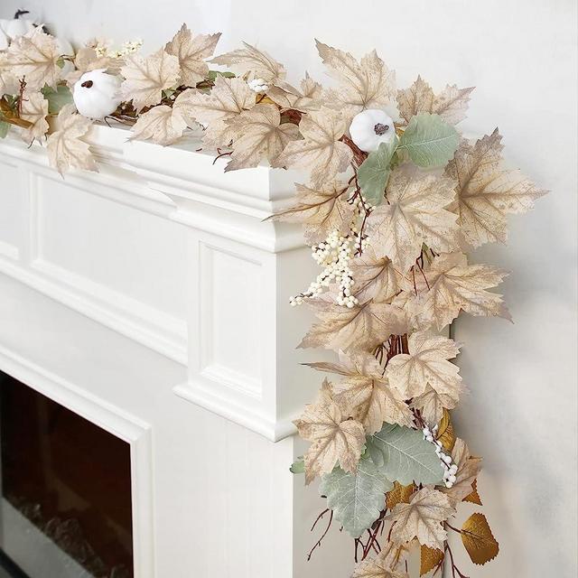 Fall Decor - Fall Garland - 6Ft Autumn Maples Leaf Pumpkin Berry Garland - Mantle Fireplace Thanksgiving Halloween Farmhouse Harvest Decorations for Home Outdoor Indoor Porch