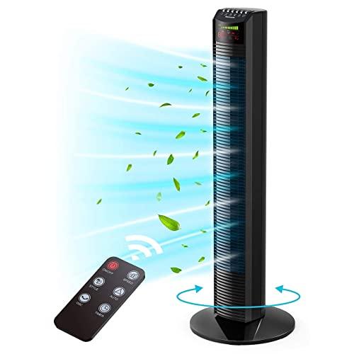 Tower Fan, Homech Whole Room Wind Curve Auto Oscillating Tower Fan with Remote, Quiet Cooling, 3 Modes, 3 Speeds, up to 12H Timer, LED Display with Auto Screen Off, Floor Bladeless Fan for Bedroom, Study or Office Use