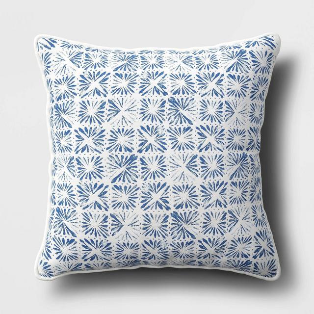 Oversized Reversible Linen Square Throw Pillow with Frayed Edges Blue -  Threshold™ designed with Studio McGee