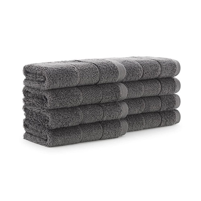 Aston & Arden Turkish Wash Cloths - (Set of 8) Ringspun Cotton Thick and Soft Absorbent Luxury Hotel and Spa Facial Bathroom Towel Set, Heavyweight 600 GSM, 13 x 13 in, Dark Grey