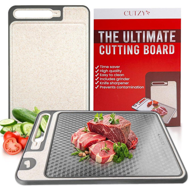 Safe Cutting Boards For Kitchen Non Toxic, Meat Cutting Board, Non Plastic Metal Chopping Board, Plastic Free, Chicken Safe, Raw Meat, Metal, Non Porous, Food Safe, Two Sided, 14.3x9.8, Juice Groove