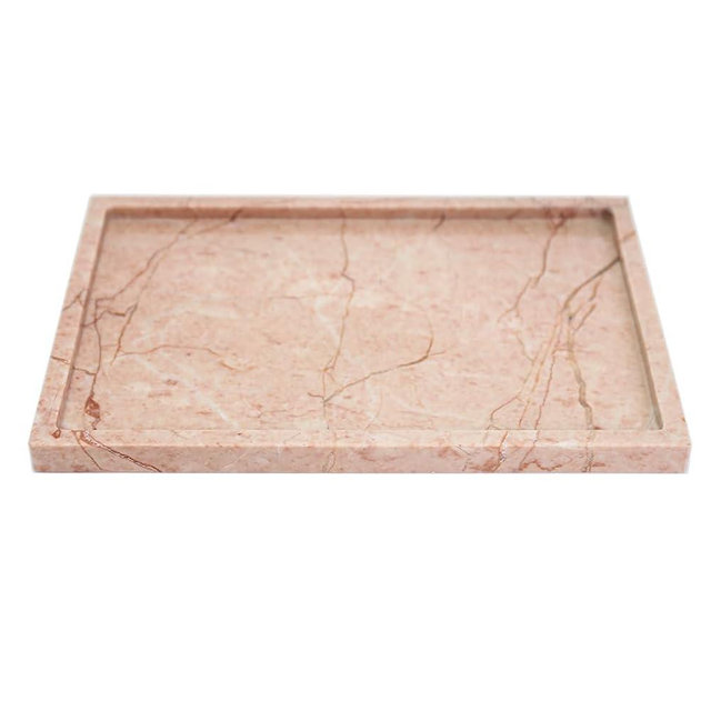Real Luxurious Natural Marble Vanity Tray Genuine Marble Storage Tray for Home Decor Stone Tray for Bathroom/Kitchen/Vanity/Dresser Non-Resin/Non-Ceramic/Cream Rose