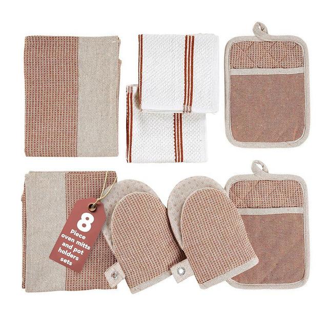 Casa Platino Potholders for Kitchens, 8-Piece – 500°F Heat Resistant Oven Mitts and Pot Holders, Mini Oven Mitts with Silicone Grip, 2 Kitchen Towels & 2 Dish Cloths – Durable & Non-Slip – Canyon Rose