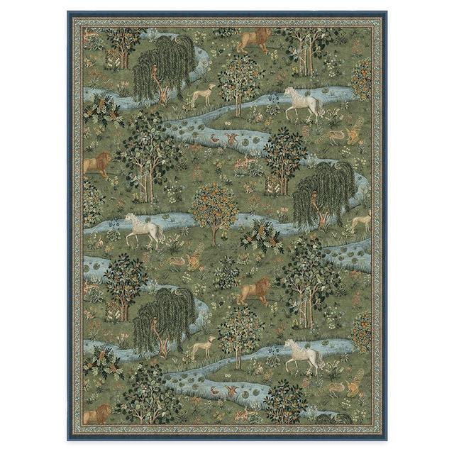 RUGGABLE x Morris & Co Washable Rug - Perfect Bohemian Area Rug for Living Room Bedroom Kitchen - Non-Slip, Child Friendly, Stain & Water Resistant - Owl & Willow Green 9'x12' (Standard Pad)