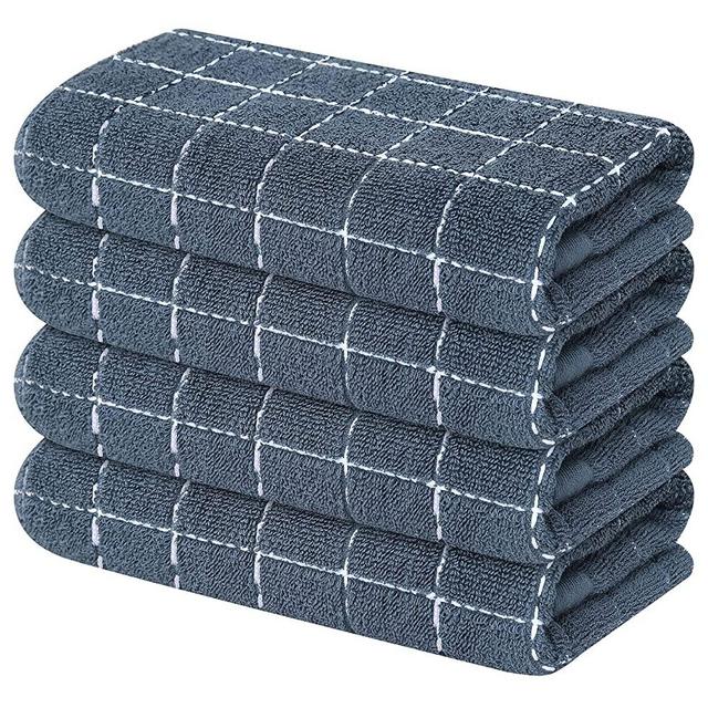 Mordimy 100% Cotton Terry Kitchen Towels, 16 x 26 Inches, Checkered Designed, Super Soft and Absorbent Dish Towels for Kitchen Drying, Perfect for Kitchen and Household Cleaning, 4 Pack, Grey