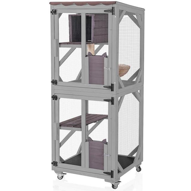 Aivituvin Cat Catio Outdoor Cat House Movable Large Enclosures on Exercise Wheels Kitty Cage with Upgraded Resting Box,Waterproof Cover