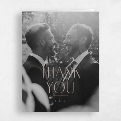 Rich Taupe, Beige Wedding Thank You - Mendoza Photo