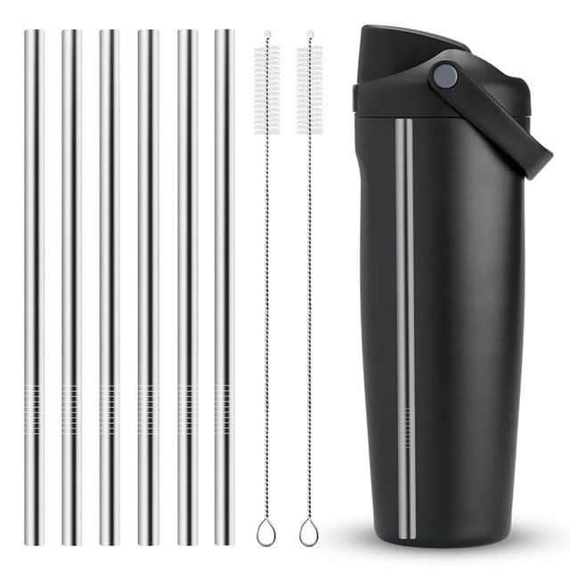 XZESH 6Pcs Metal Straw Replacement Compatible With Owala FreeSip Sway 30oz Water Bottle, With 2 Straw Cleaner, Reusable Stainless Steel Straws for Owala