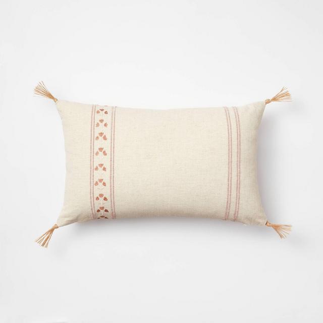 Block Print Lumbar Throw Pillow Mauve/Cream -Threshold™ designed with Studio McGee