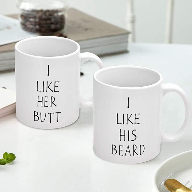 I Like His Beard, I Like Her Butt Couples Funny Coffee Mug Set Wedding Gifts Couples Gifts Engagement Gifts for His and Hers Best Gifts For Husband and Wife Coffee Cups 11oz (Beard, 11 oz)