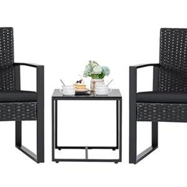 Flamaker 3 Pieces Patio Set Outdoor Wicker Furniture Sets Modern Rattan Chair Conversation Sets with Coffee Table for Yard and Bistro (Black)