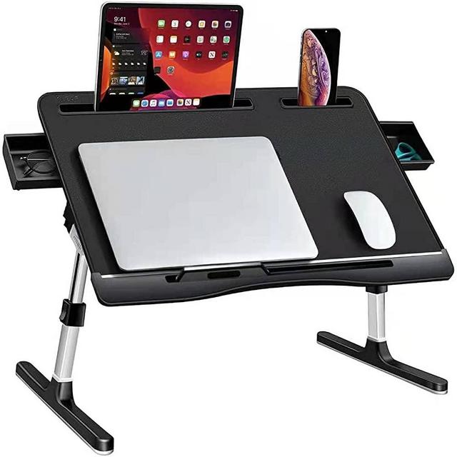 Laptop Desk for Bed, KLEAR Adjustable Laptop Desk with Heights and Angles, Foldable Portable Laptop Table, Laptop Desk for Eating, Working, Writing, Gaming, Drawing with 2 Drawers