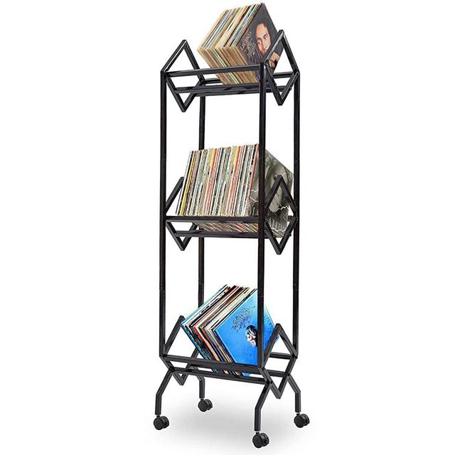 ERFEI Vinyl Record Storage Rack 3 Tier Vinyl Holder Multipurpose Book Magazine Files Display Stand with Casters for Bedroom Living Room Office