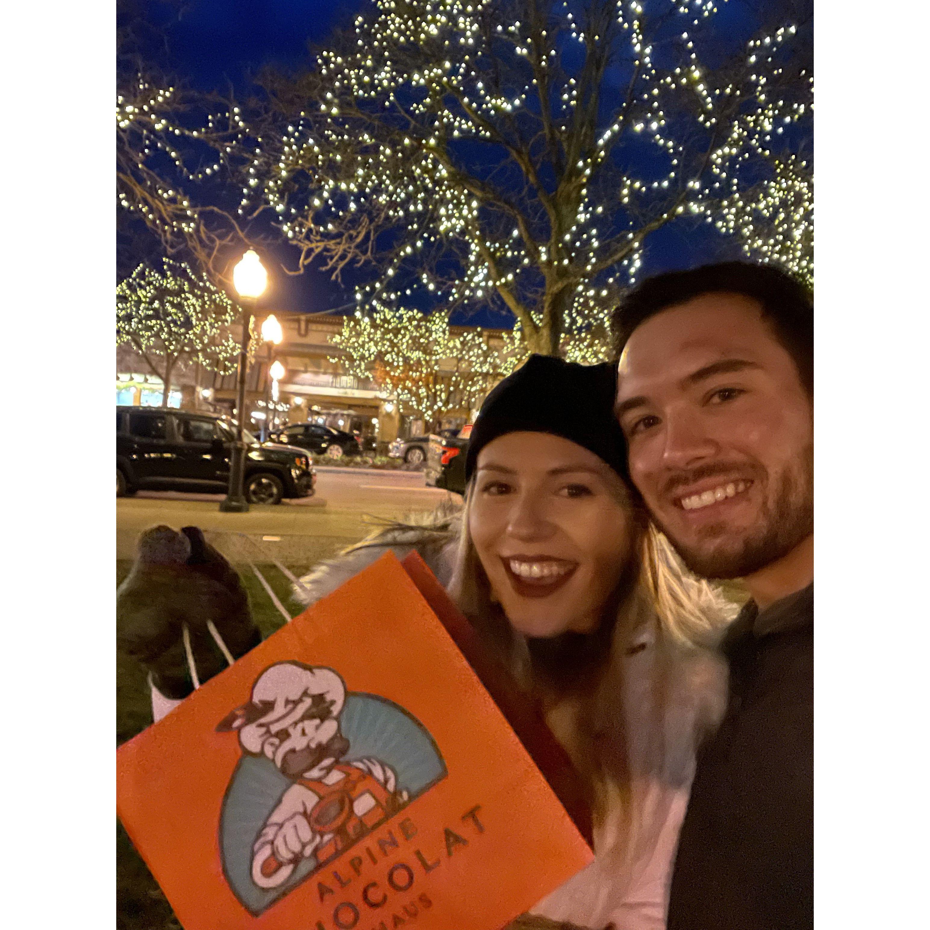 Us, very excited about the "chocolat" we were about to eat!