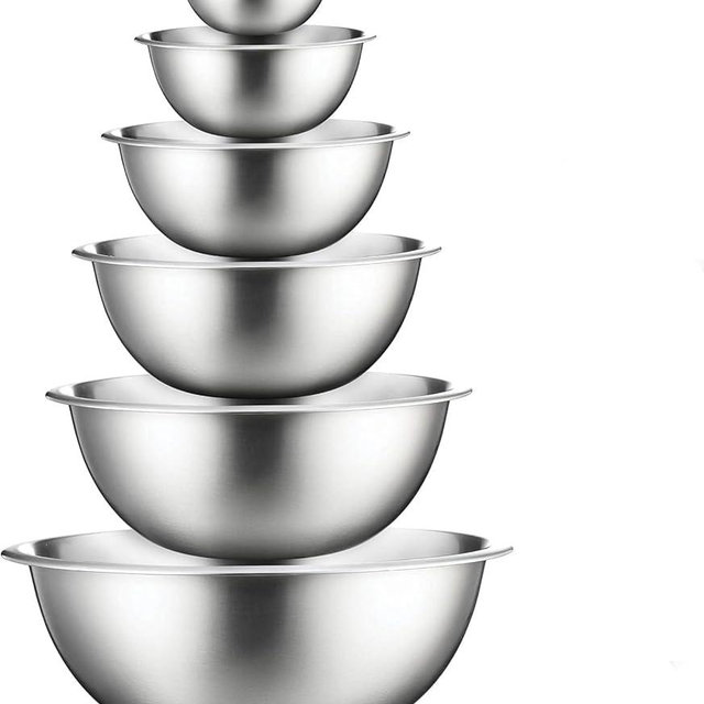 Stainless Steel Mixing Bowl Set, Nesting Bowls for Kitchen Baking, Cooking, Prepping, Kitchen Food Storage Organizers, No Lids (6 Pack)
